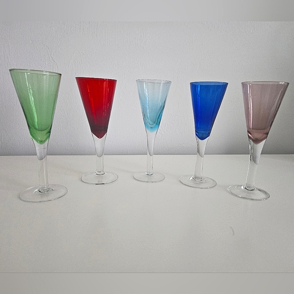 VTG Colored Cordial/Digestif/Dessert Wine Glasses X 5